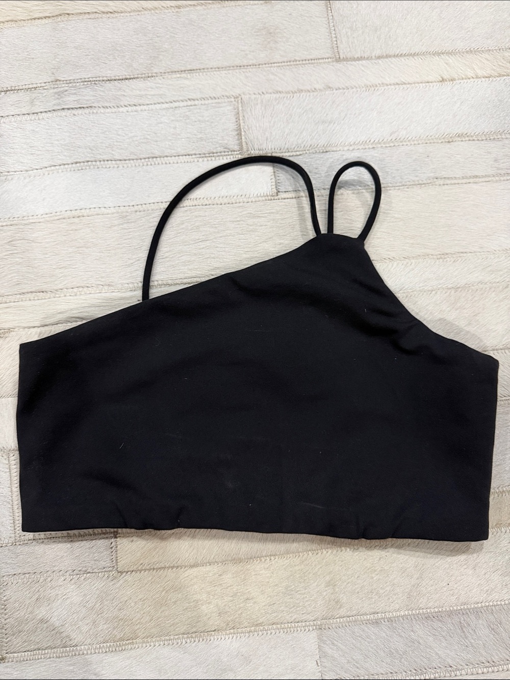 Lanston Sport Black Asymmetric Double-Strap Crop Top
